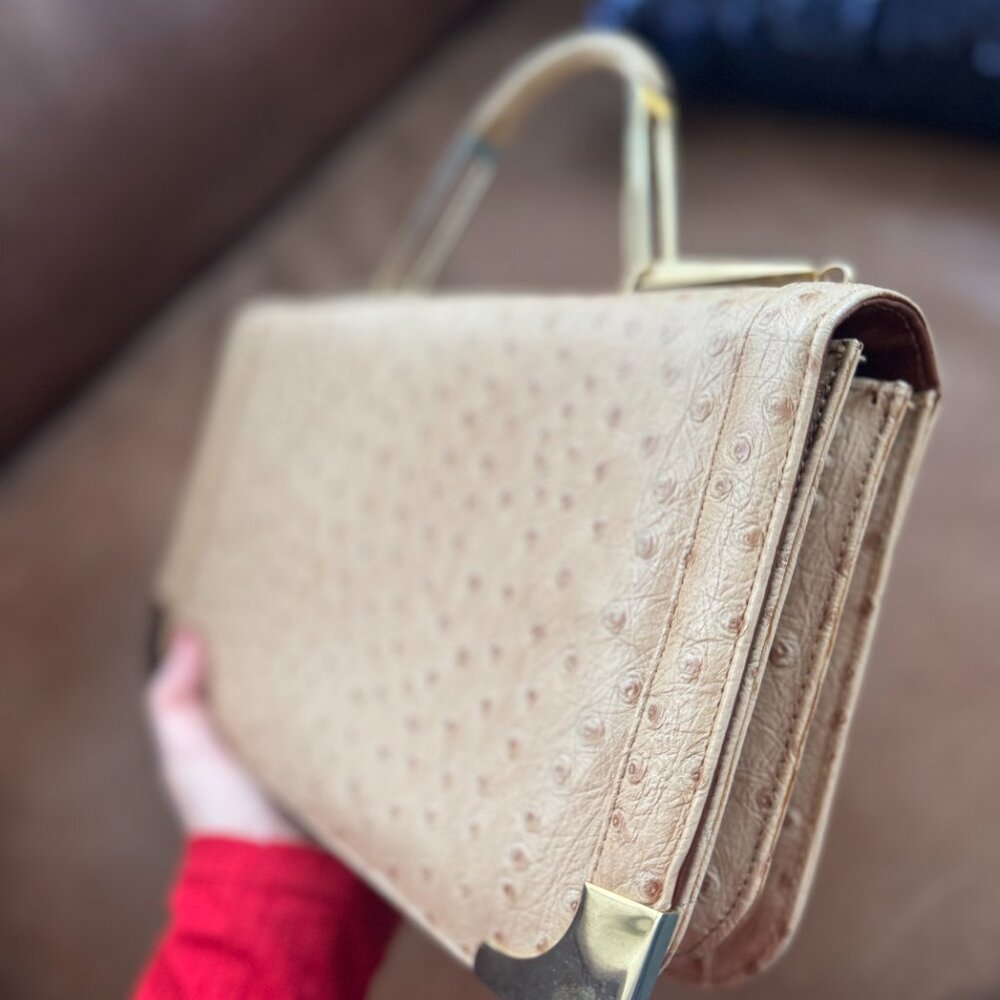 Vintage Authentic Ostrich top handle handbag - Picture 5 of 13
